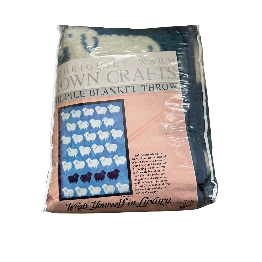 NOS Vtg Crown Crafts Vuteks Sheep Blanket Throw Blue Yugoslavia